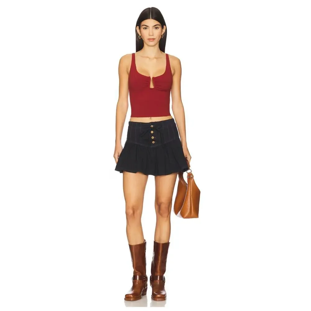 NEW Free People Roselle Drawstring Denim Miniskirt Size Large
